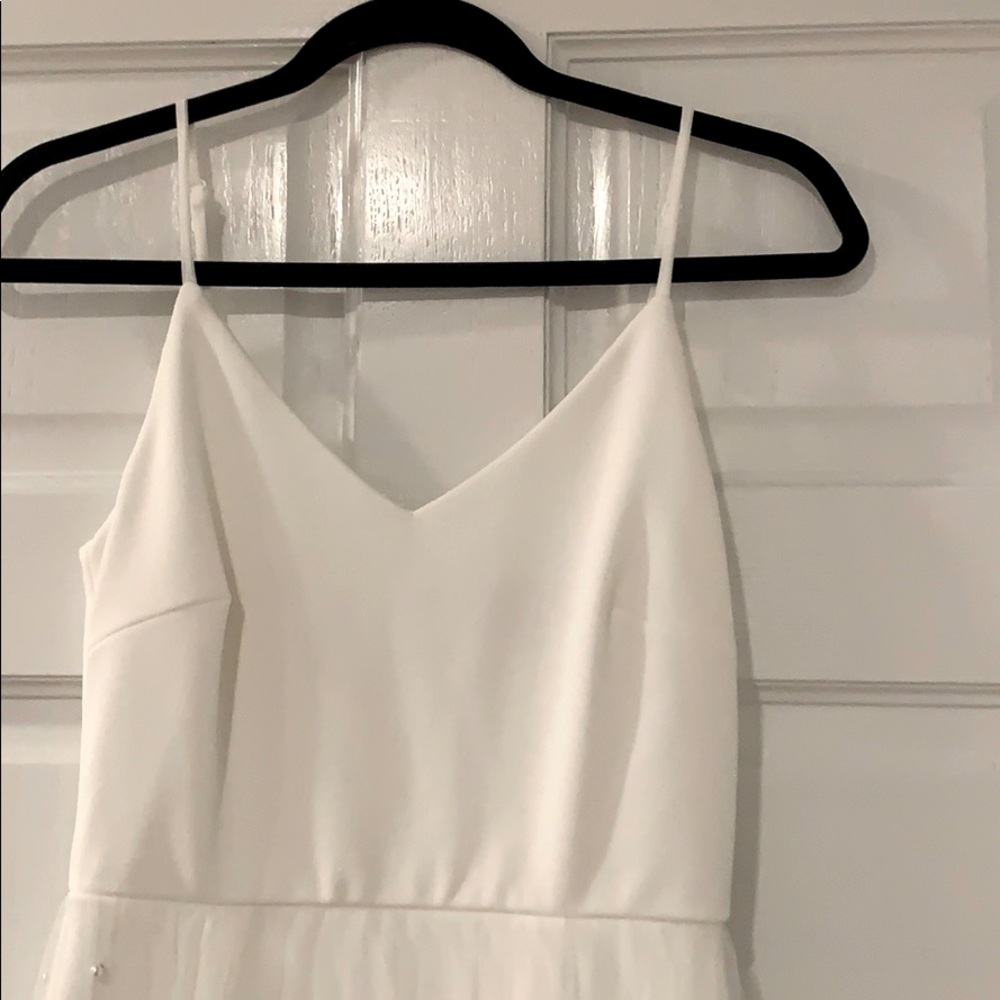 White Mini Dress with Pearl Overlay Lulu’s size Small - Picture 5 of 10